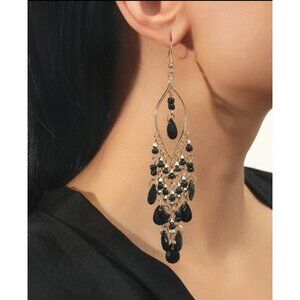 black Chandelier earring big  Black bead long wedding acrylic gold party chunky